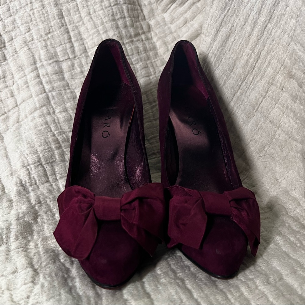 Jaime Mascaro Plum Grosgrain Suede Bow Pumps 39 aso Kate Middleton
